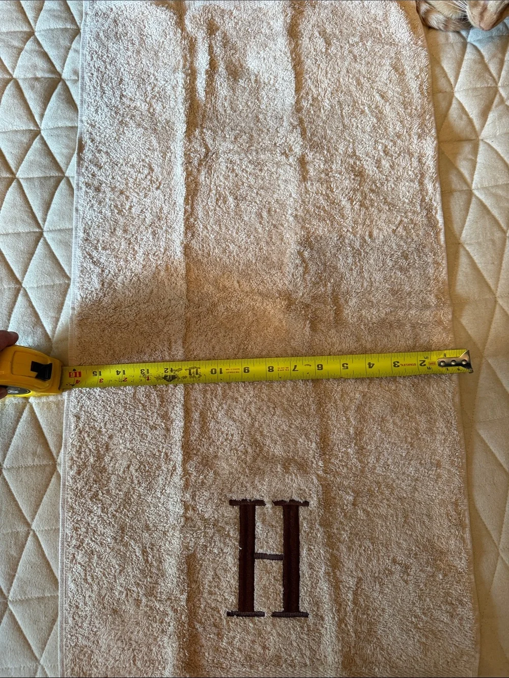 Monogrammed Beige Bath Hand Towel with Brown 'H'